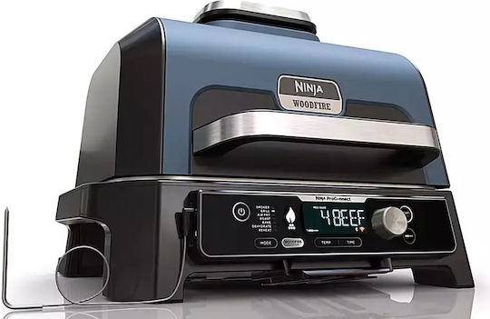 Ninja Woodfire Pro Connect XL Tischplatte Elektrogrill Geriffelte Platte 1700W mit Deckel und einstellbarem Thermostat