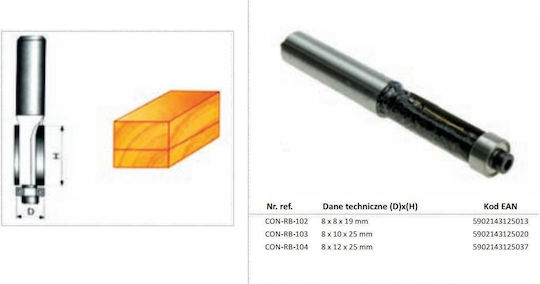 Condor Cutter Bit for Straight Cutting in Wood 25mm x 25mm x 8mm with Bearing
