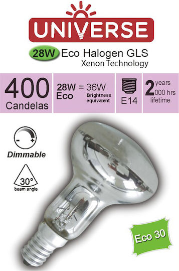 Universe Халогенна Лампа Eco30 за Цокъл E14 с Мощност 28W 220-240V