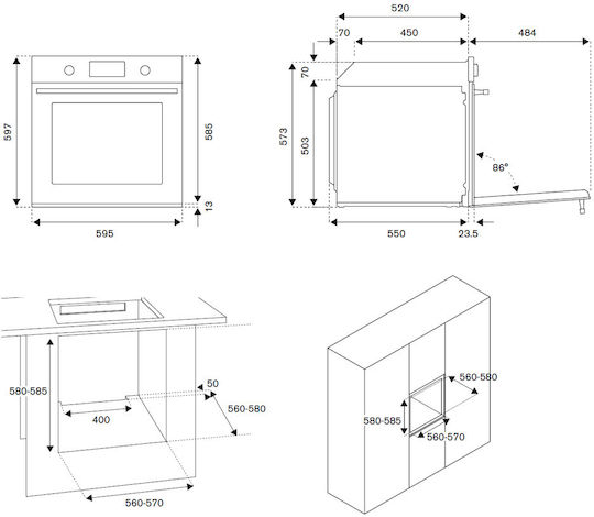 Bertazzoni F60 9 HER E K T AG Фурна над плот 76лт Ш59.5см.