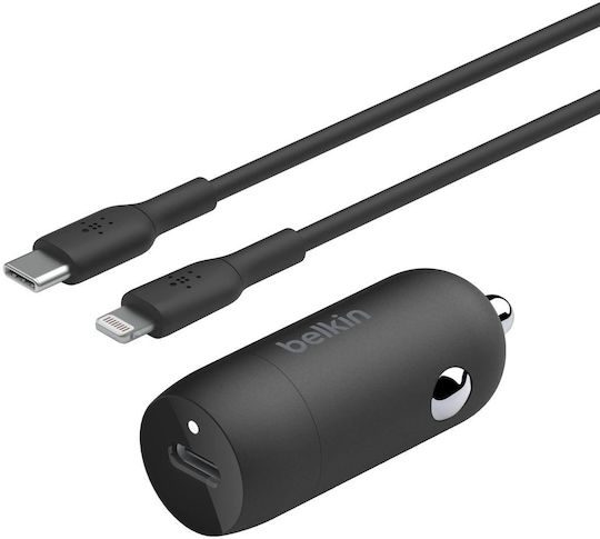 Belkin Car Charger 30W With One Port 1x USB-C With Lightning Cable Black Colour