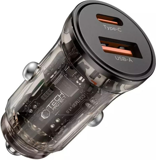 Tech-Protect Cc01 Car Charger 45W Fast Charging With Ports 1xUSB 1xType-C Black Colour