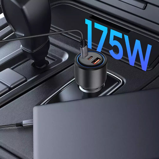 Tech-Protect Cc04 Φορτιστής Αυτοκινήτου με Θύρες: 1xUSB 2xType-C Μαύρο Χρώμα