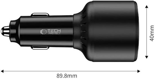 Tech-Protect Cc04 Φορτιστής Αυτοκινήτου με Θύρες: 1xUSB 2xType-C Μαύρο Χρώμα