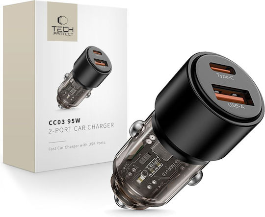 Tech-Protect Cc03 Φορτιστής Αυτοκινήτου με Θύρες: 1xUSB 1xType-C Μαύρο Χρώμα