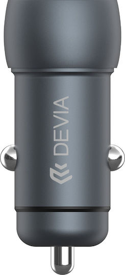 Devia Car Charger 30W with Ports: 1xUSB 1xType-C Gray Color