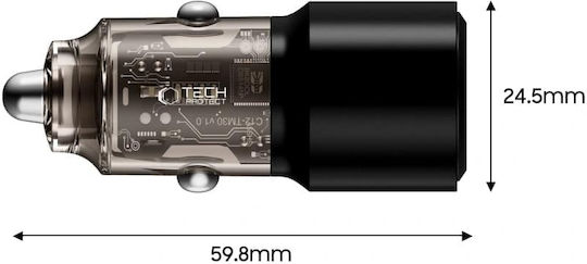 Tech-Protect Cc03 Car Charger with Ports 1xUSB-A 1xType-C Black Colour