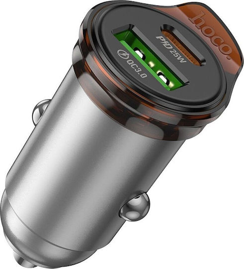 Hoco Handy-Autoladegerät 43W 3A Schnellladen mit einer Buchse 1xUSB-A Graue Farbe
