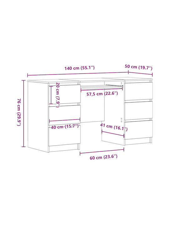 Schreibtisch aus Massivholz Black Oak 140x50x76cm