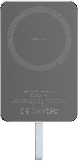 Mobile Origin Blade MagSafe Power Bank 3000mAh με 2 Θύρες USB-C Γκρι