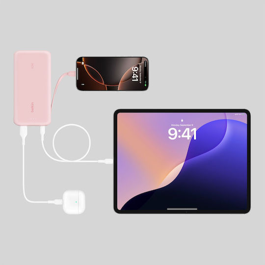 Belkin BoostCharge Power Bank 20000mAh 30W with USB-A Port and USB-C Port Power Delivery Pink