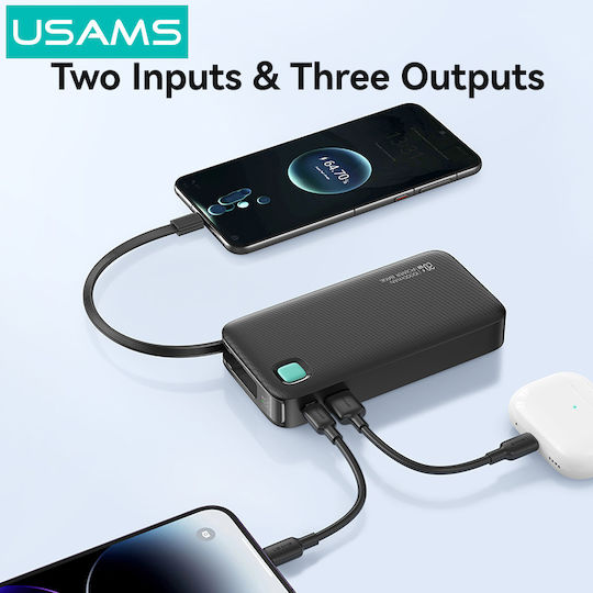 Usams CD224 Power Bank 10000mAh 20W με Θύρα USB-A και Θύρα USB-C Power Delivery Μαύρο