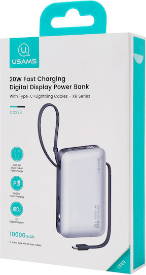 Usams XR Series CD228 Power Bank 10000mAh 20W mit USB-A Ausgangsanschlüsse und USB-C Ausgangsanschlüsse Quick Charge Weiß