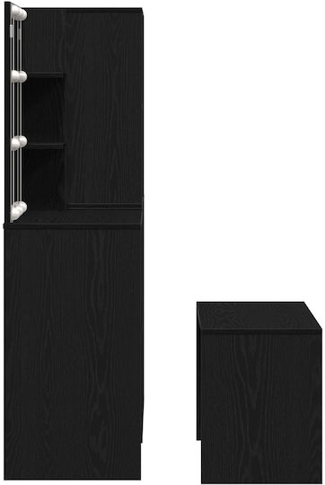 Masută De Toaletă De Podea Din Lemn Negru Stejar Cu Oglindă Și Taburet 60x40x140cm