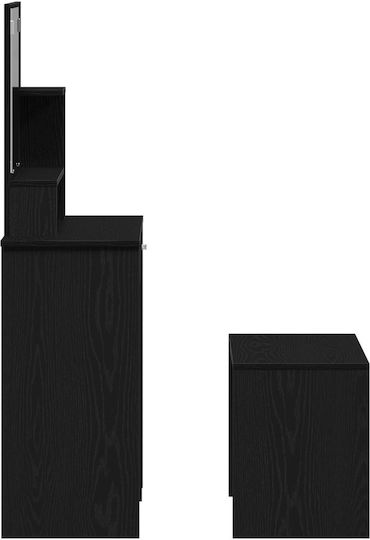 Masuta De Toaleta De Podea Din Lemn De Stejar Negru Cu Oglindă Și Taburet 86.5x35x136cm