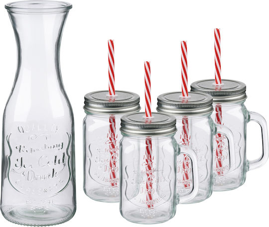 Alpina Appliances Set Gläser Cocktail/Trinken aus Glas mit Strohhalm 1000ml 4Stück