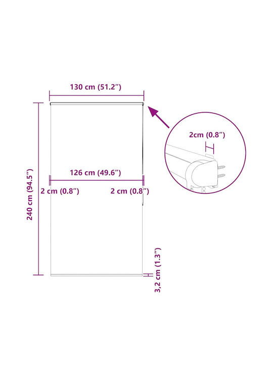 Vidaxl Κουρτίνα Μπάνιου Ρολό Κασέτα 130x240εκ Πλάτος Υφάσματος 126εκ Λευκό