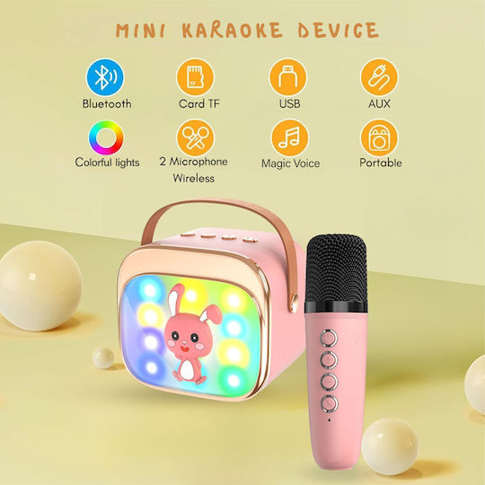 Lamtech Ηχείο Karaoke με Ασύρματο Μικρόφωνο και Εφέ Φωτισμού LAM980220 Ροζ