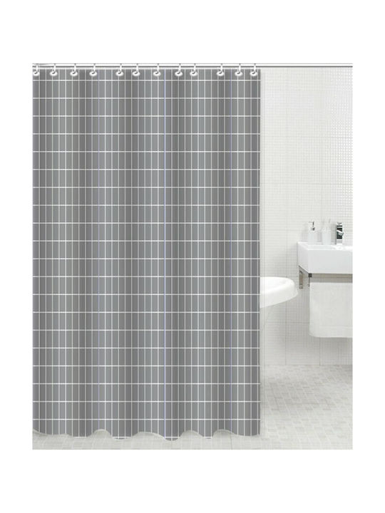Ankor Καρό Κουρτίνα Μπάνιου Υφασμάτινη 180x180 cm Γκρι