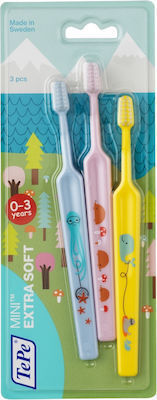 TePe Good Mini Extra Soft Set Periuțe de Dinți pentru Bebeluși pentru 0m+ 3 Bucăți Roz-Fucsia-Galben