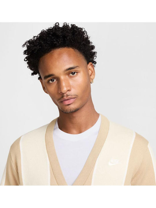 Club Fairway Stripe Sweater Men's Cardigan Beige