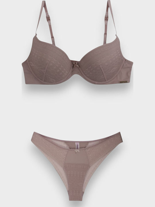 Norddiva Lace Underwear Set with Bra & Brazil Pink