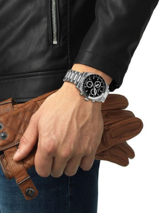 Tissot Ανδρικό Ρολόι 40mm Χρονογράφος Μπαταρίας με Ασημί Μεταλλικό Μπρασελέ