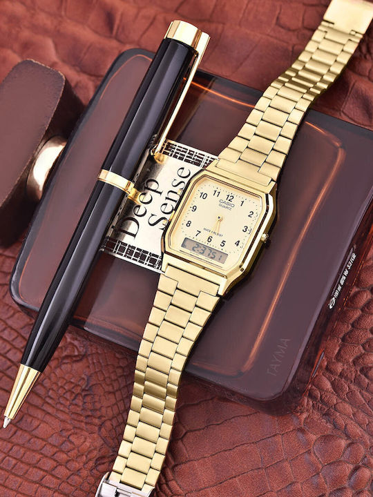 Casio Analog/Digital Men's Watch 28mm Battery with Gold Metal Bracelet