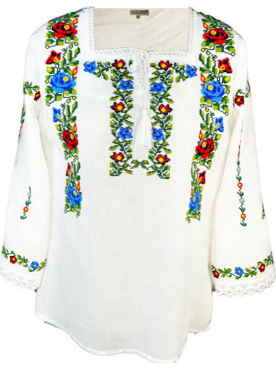 Bluze Damă Bumbac Mânecă Lungă Alb Verde