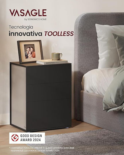 Black Wooden Bedside Table 45x35x58.7cm
