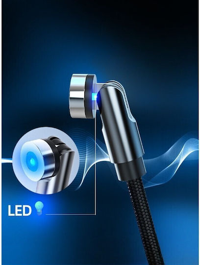 Cablu de Încărcare Magnetic 3 În 1 360° + 180° 2m Micro Type-C iPhone 5V 2.1A Negru