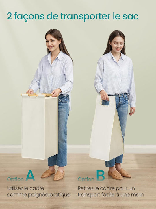 Songmics Σετ Καλάθια Απλύτων Bamboo 100lt με Καπάκι 67x33x78cm Μπεζ