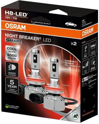 Osram Λάμπες Αυτοκινήτου & Μοτοσυκλέτας Night Breaker Smart H8 LED 6000K Ψυχρό Λευκό 12V 7W 2τμχ