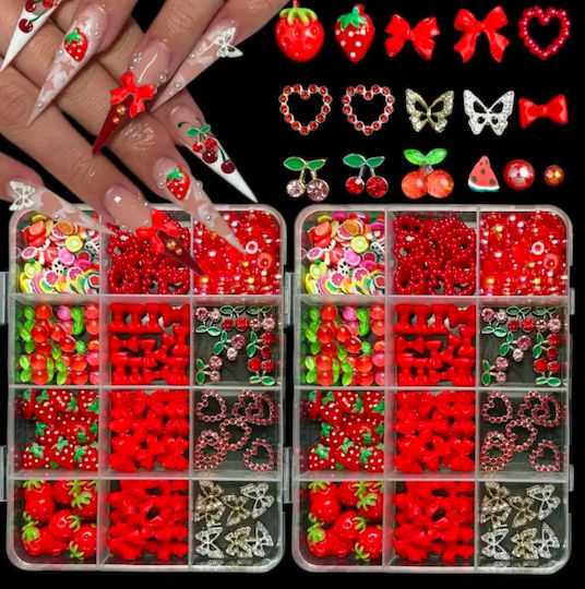 Σετ Κοσμημάτων Νύχια Nail Art Μικτά Μεγέθη Red Summer