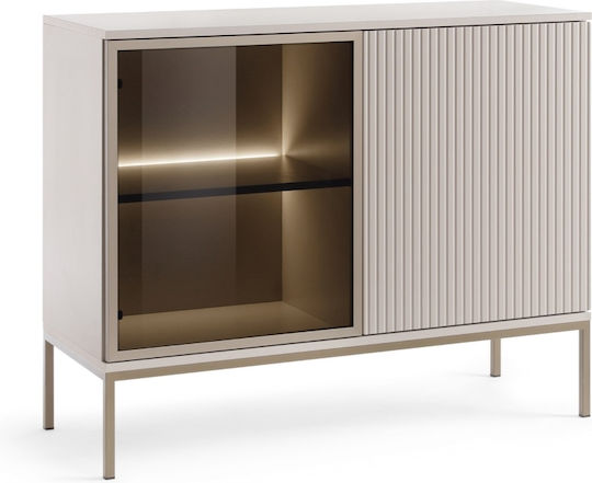 Мебели за съхранение Sento от дърво & стъкло Sand White 104x39x83см