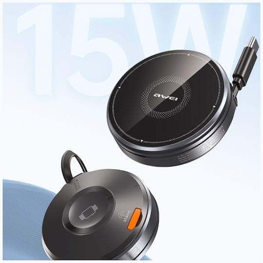 Awei Încărcător Wireless (Qi Pad) și Cablu USB-C 15W Negruς (W27)