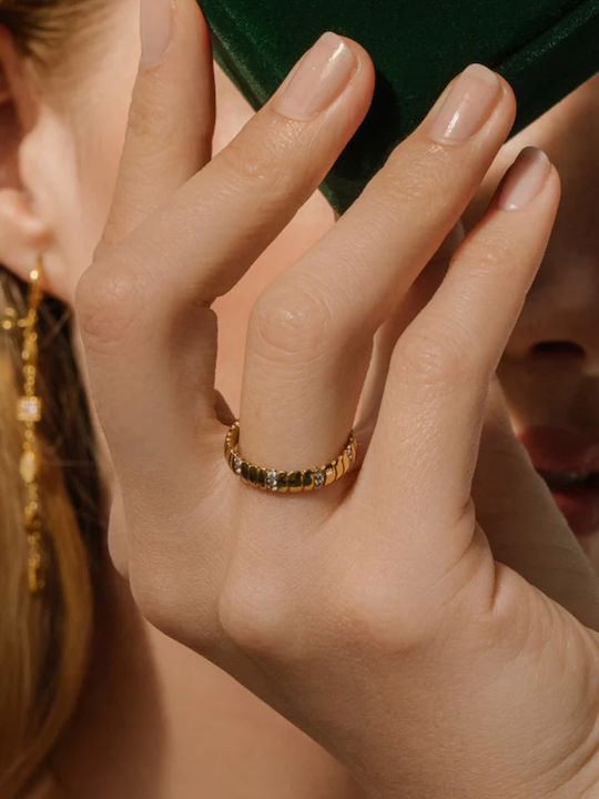 AEC Paris Damen Ring mit Zirkonia aus Stahl Vergoldet