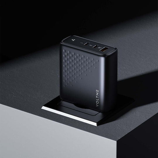 Voltme Φορτιστής Χωρίς Καλώδιο GaN με Θύρα USB-A και 2 Θύρες USB-C 140W Power Delivery Μαύρος (Revo)