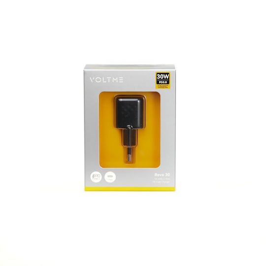Voltme Φορτιστής Χωρίς Καλώδιο GaN με Θύρα USB-C 30W Power Delivery / Quick Charge 3.0 Μαύρος (Revo)