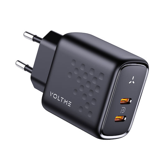 Voltme Φορτιστής Χωρίς Καλώδιο GaN με 2 Θύρες USB-C 45W Power Delivery / Quick Charge 3.0 Μαύρος (Revo)
