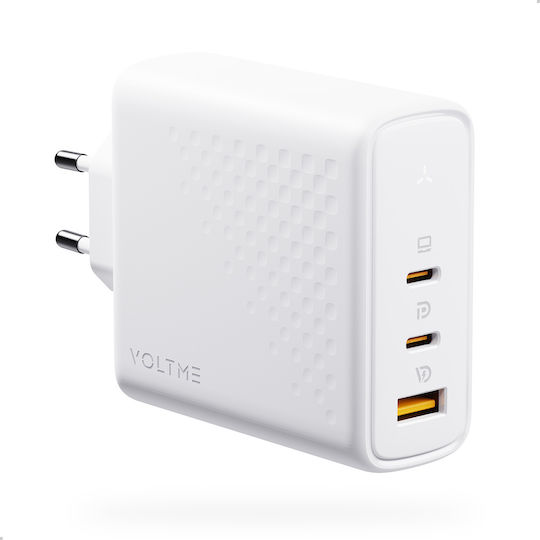 Voltme Charger Without Cable GaN with USB-A Port and 2 USB-C Ports 140W Power Delivery Whites (Revo)