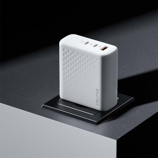 Voltme Charger Without Cable GaN with USB-A Port and 2 USB-C Ports 140W Power Delivery Whites (Revo)