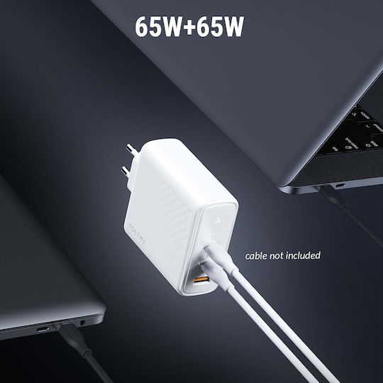 Voltme Charger Without Cable GaN with USB-A Port and 2 USB-C Ports 140W Power Delivery Whites (Revo)