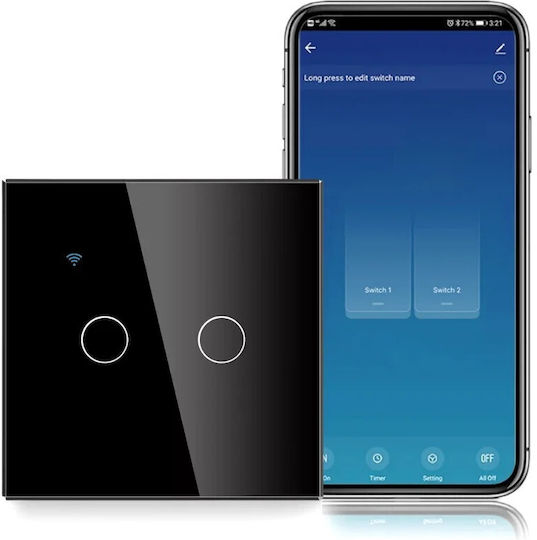 Comutator De Perete Tactil Wi-Fi Comenzi Negru