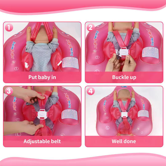 Colac de înot pentru copii cu parasolar de la Bebelogic, curele de susținere pentru burtică, roz, mărimea XL, potrivit pentru vârstele 2-6 ani