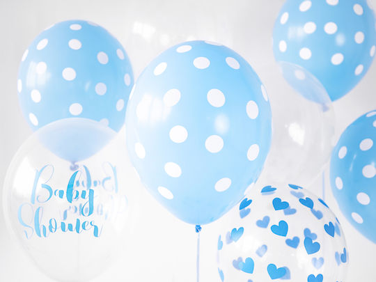 Set of 6 Balloons Latex Blue Polka dot 30cm