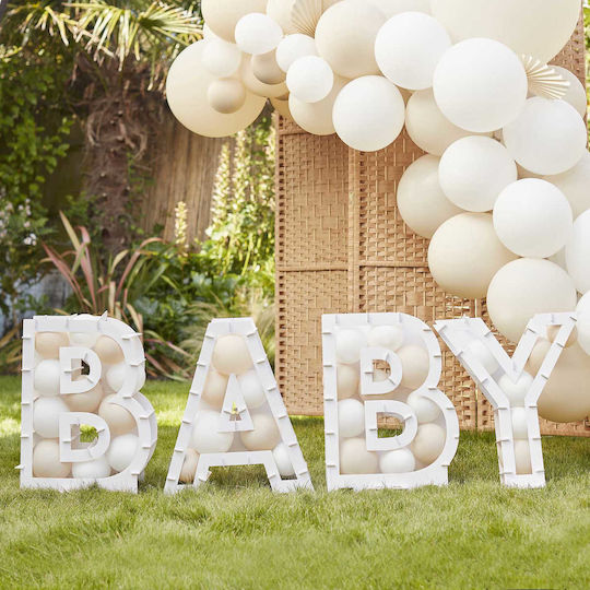 Set of 4 Balloons White Letters Baby 12.7cm