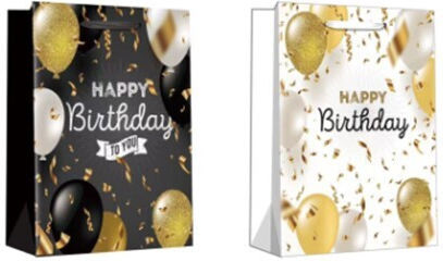 Τσάντα Δώρου Χάρτινη Happy Birthday 4 Σχέδια 18x23x10cm