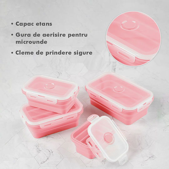 Cutie pentru Mâncare Silicon Roz Potrivit pentru Cuptor cu Microunde 4buc
