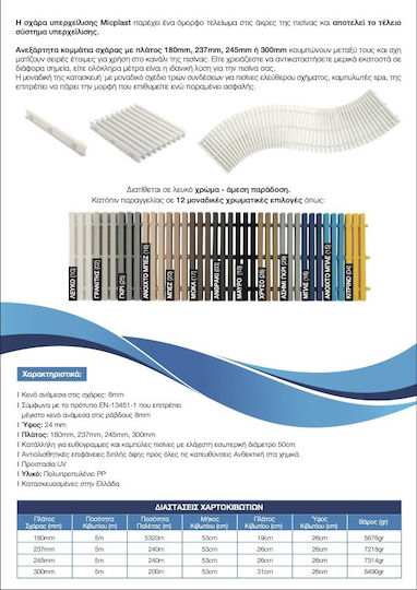 Grătar flexibil antiderapant pentru preaplin Micplast, dublu față, lățime 18cm, siguranță cu trei puncte, lungime 1m, alb